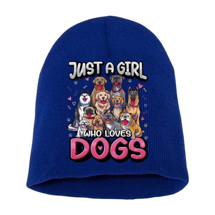 Just A Who Loves Dogs Cool Gift Funny Puppy Dog Lover Gift Short Acrylic Beanie