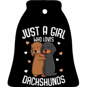 Just a who loves Dachshunds Dog Lover Ceramic Bell Ornament