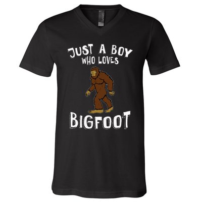 Just A Who Loves Bigfoot Hunter Animal Lover Camping V-Neck T-Shirt