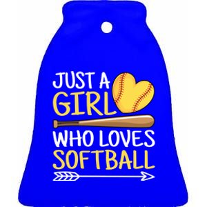 Just A Who Loves Softball Cute Softball Lover Gift Ceramic Bell Ornament