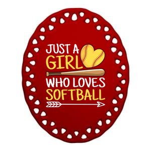 Just A Who Loves Softball Cute Softball Lover Gift Ceramic Oval Ornament