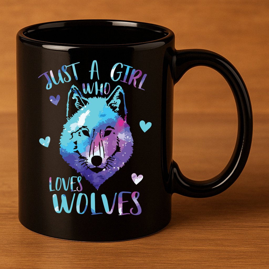 Just A Who Loves Wolves Themed Galaxy Space Wolf Lover 11oz C Handle Ceramic Mug