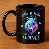 Just A Who Loves Wolves Themed Galaxy Space Wolf Lover 11oz C Handle Ceramic Mug
