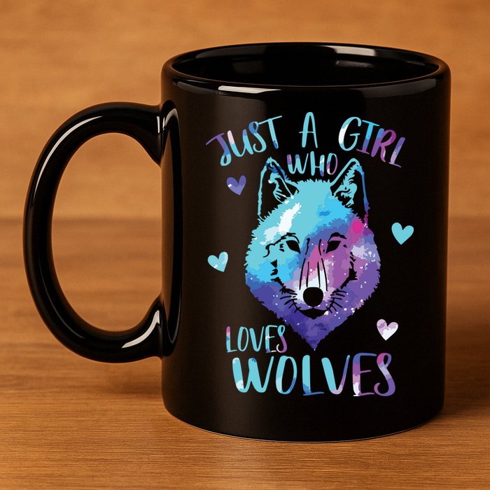 Just A Who Loves Wolves Themed Galaxy Space Wolf Lover 11oz C Handle Ceramic Mug