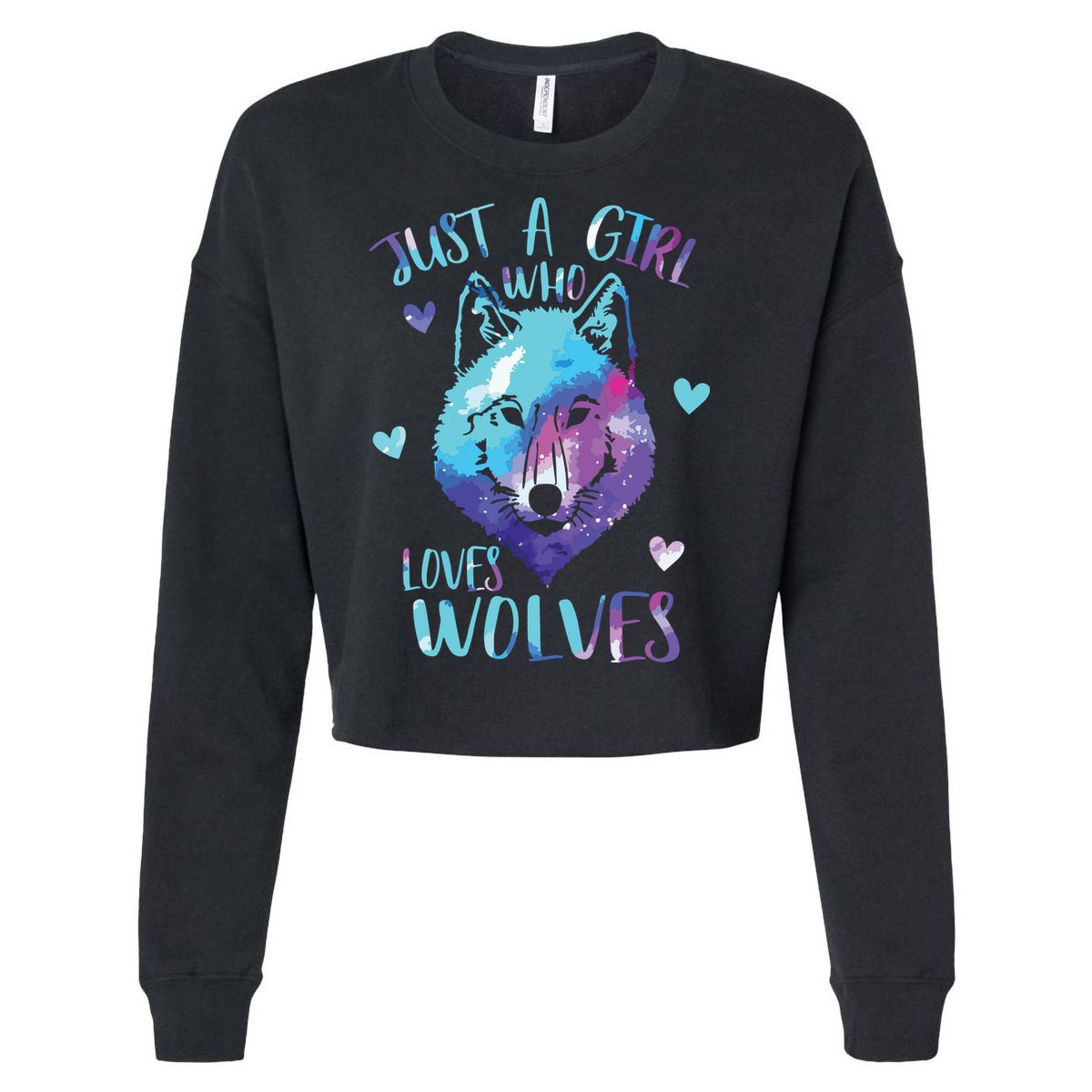 Just A Who Loves Wolves Themed Galaxy Space Wolf Lover Cropped Pullover Crew