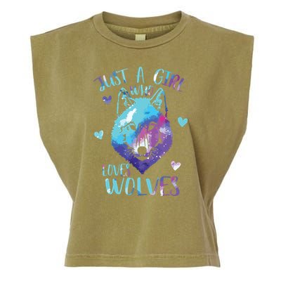 Just A Who Loves Wolves Themed Galaxy Space Wolf Lover Garment-Dyed Women's Muscle Tee
