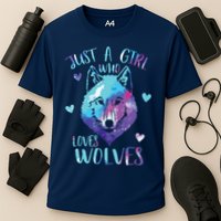 Just A Who Loves Wolves Themed Galaxy Space Wolf Lover Cooling Performance Crew T-Shirt