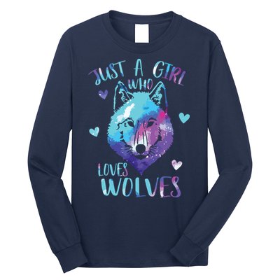 Just A Who Loves Wolves Themed Galaxy Space Wolf Lover Long Sleeve Shirt