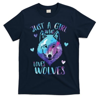 Just A Who Loves Wolves Themed Galaxy Space Wolf Lover T-Shirt