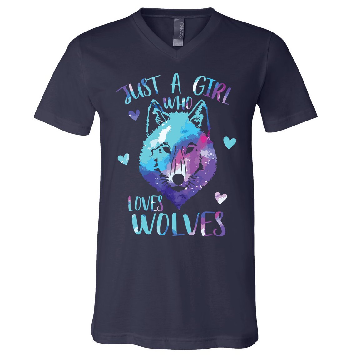 Just A Who Loves Wolves Themed Galaxy Space Wolf Lover V-Neck T-Shirt