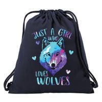 Just A Who Loves Wolves Themed Galaxy Space Wolf Lover Drawstring Bag