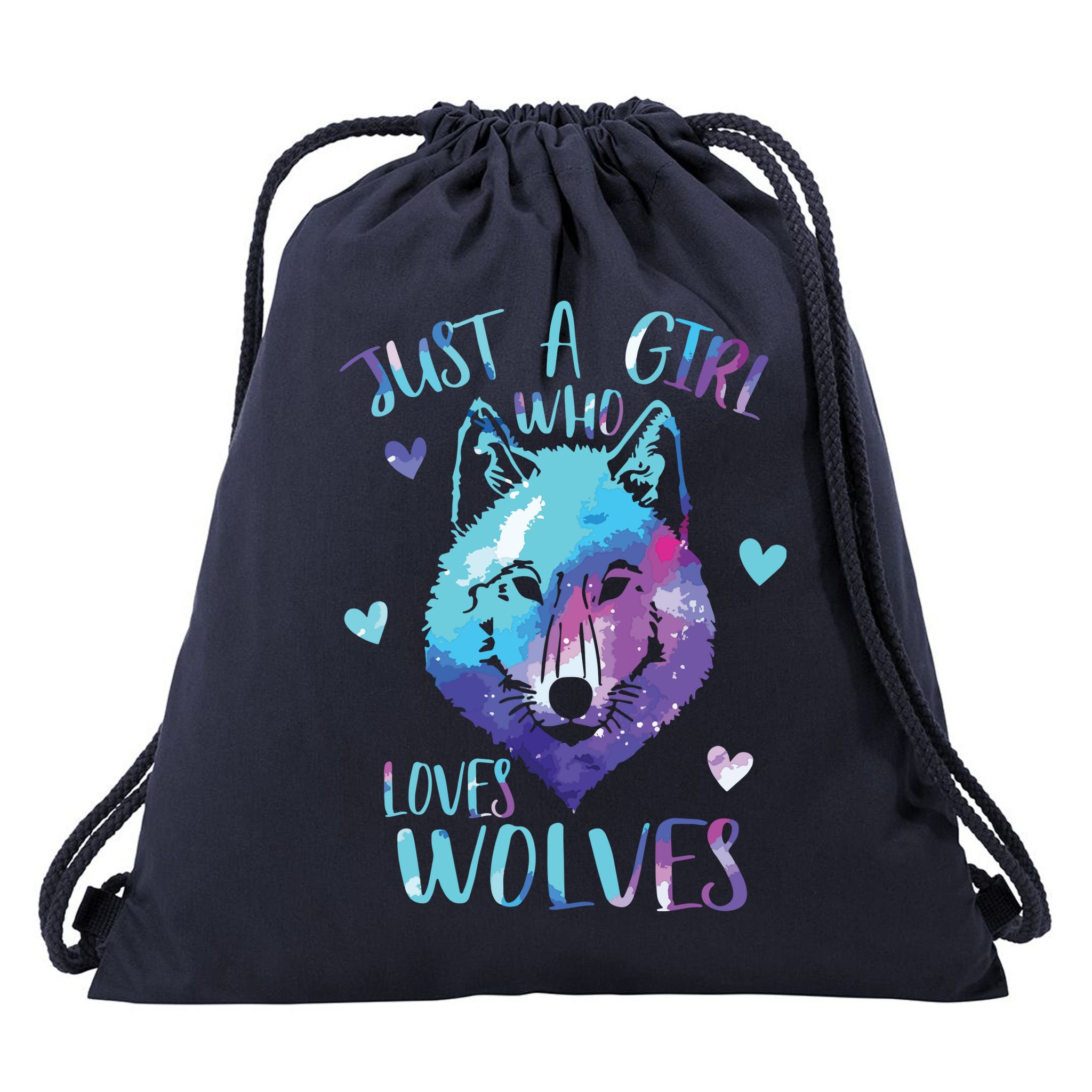 Just A Who Loves Wolves Themed Galaxy Space Wolf Lover Drawstring Bag