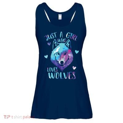 Just A Who Loves Wolves Themed Galaxy Space Wolf Lover Ladies Essential Flowy Tank