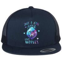 Just A Who Loves Wolves Themed Galaxy Space Wolf Lover Flat Bill Trucker Hat