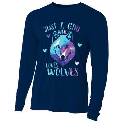 Just A Who Loves Wolves Themed Galaxy Space Wolf Lover Cooling Performance Long Sleeve Crew