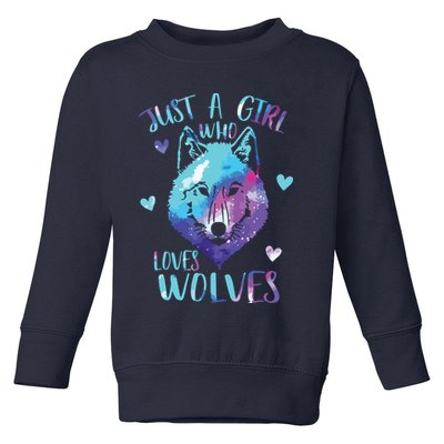 Just A Who Loves Wolves Themed Galaxy Space Wolf Lover Toddler Sweatshirt