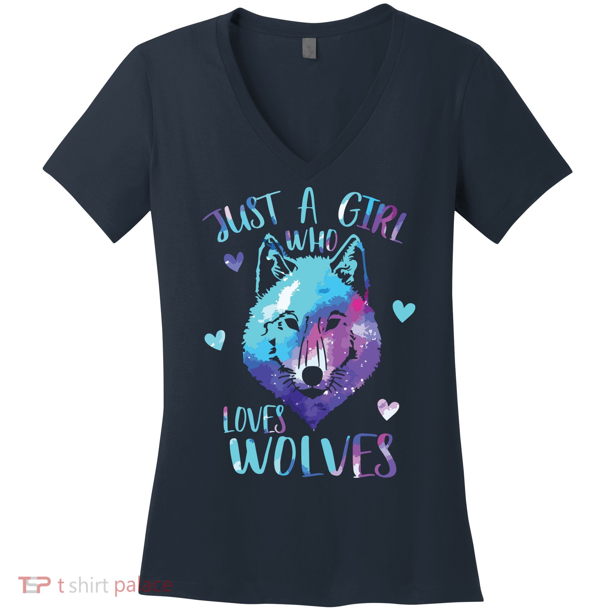 Just A Who Loves Wolves Themed Galaxy Space Wolf Lover Women's V-Neck T-Shirt