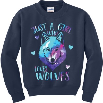 Just A Who Loves Wolves Themed Galaxy Space Wolf Lover Kids Sweatshirt