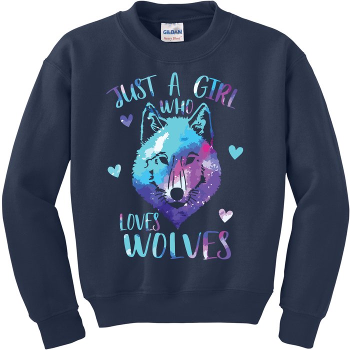 Just A Who Loves Wolves Themed Galaxy Space Wolf Lover Kids Sweatshirt