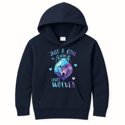 Just A Who Loves Wolves Themed Galaxy Space Wolf Lover Kids Hoodie