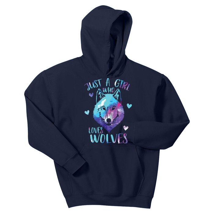 Just A Who Loves Wolves Themed Galaxy Space Wolf Lover Kids Hoodie