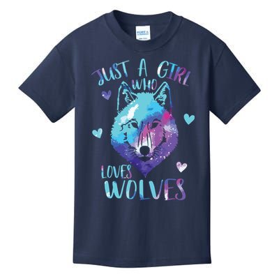 Just A Who Loves Wolves Themed Galaxy Space Wolf Lover Kids T-Shirt