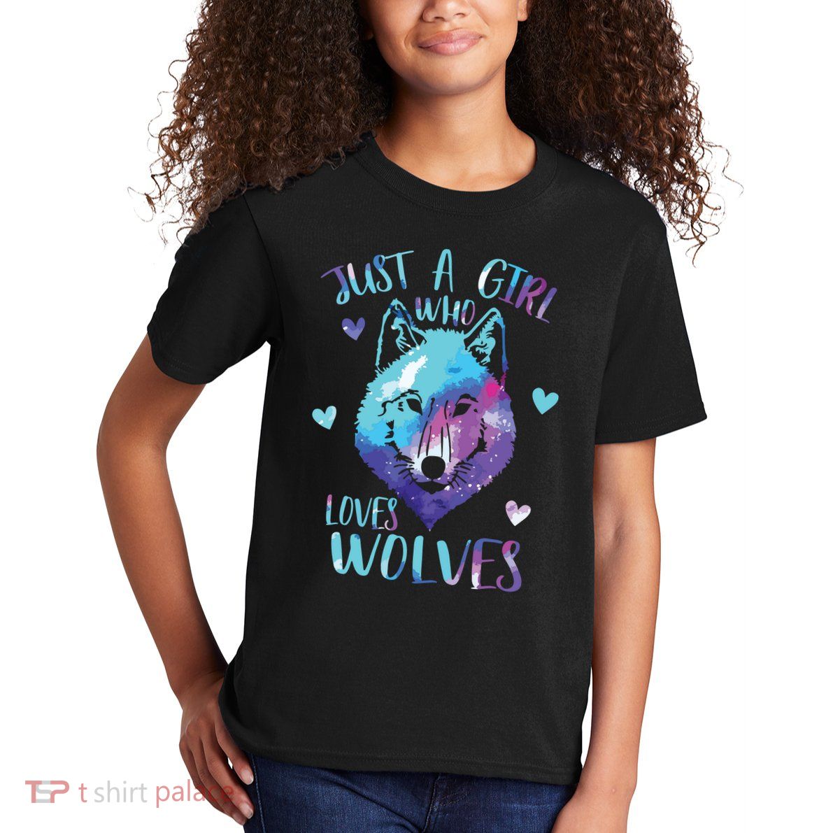 Just A Who Loves Wolves Themed Galaxy Space Wolf Lover Kids T-Shirt