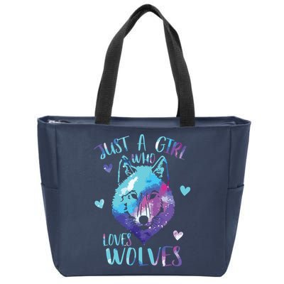 Just A Who Loves Wolves Themed Galaxy Space Wolf Lover Zip Tote Bag