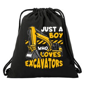 Just A  Who Loves Excavators Drawstring Bag