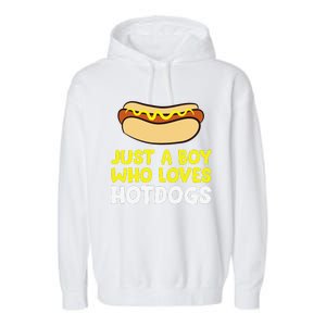 Just A Who Loves Hot Dogs Funny Hot Dog Garment-Dyed Fleece Hoodie