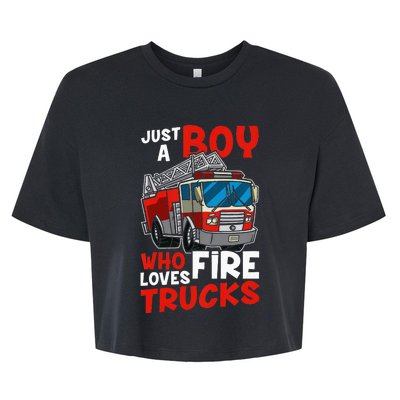 Just A  Who Loves Fire Trucks Bella+Canvas Jersey Crop Tee