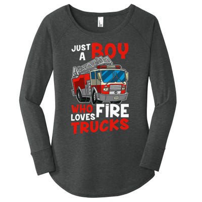 Just A  Who Loves Fire Trucks Women's Perfect Tri Tunic Long Sleeve Shirt