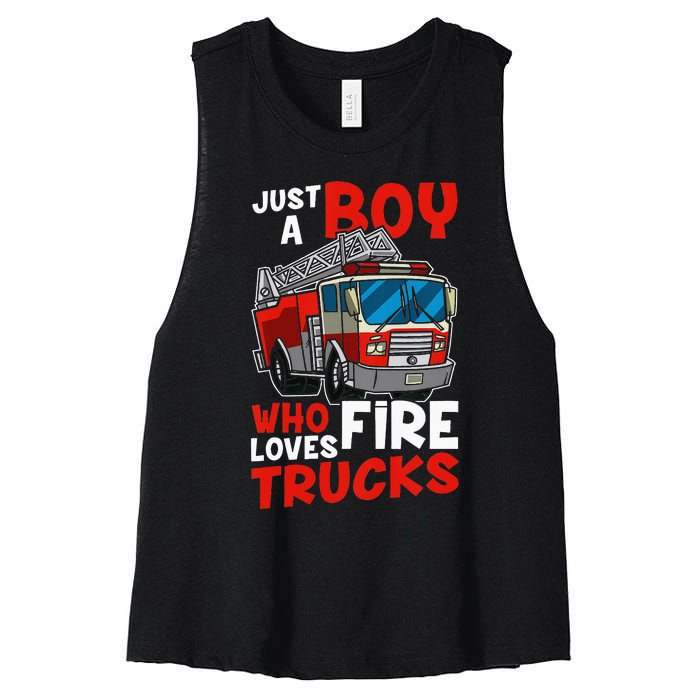 Just A  Who Loves Fire Trucks Women's Racerback Cropped Tank