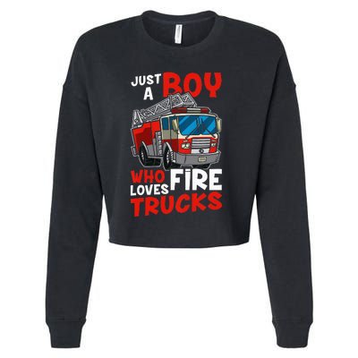 Just A  Who Loves Fire Trucks Cropped Pullover Crew