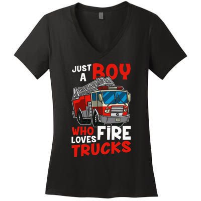 Just A  Who Loves Fire Trucks Women's V-Neck T-Shirt