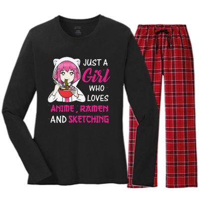 Just A  Who Loves Anime Ra And Sketching Women's Long Sleeve Flannel Pajama Set 