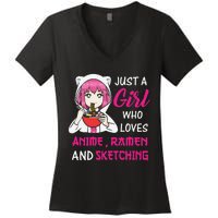 Just A  Who Loves Anime Ra And Sketching Women's V-Neck T-Shirt