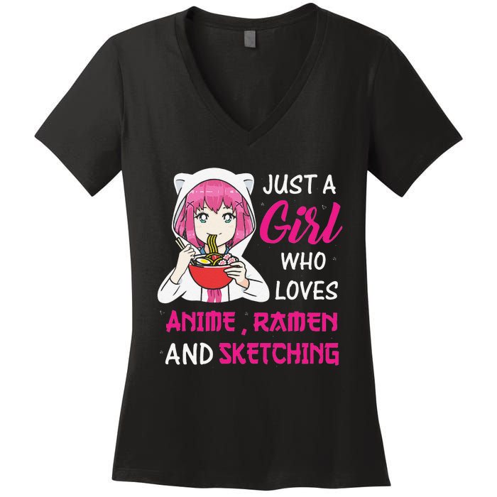 Just A  Who Loves Anime Ra And Sketching Women's V-Neck T-Shirt