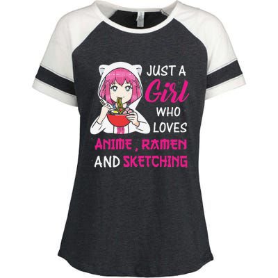 Just A  Who Loves Anime Ra And Sketching Enza Ladies Jersey Colorblock Tee