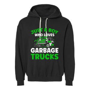 Just A  Who Loves Garbage Trucks Garment-Dyed Fleece Hoodie