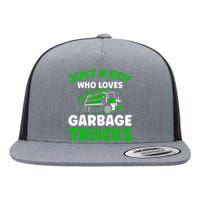 Just A  Who Loves Garbage Trucks Flat Bill Trucker Hat