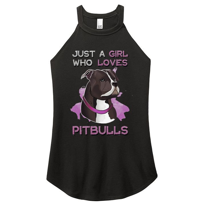 Just A Who Loves Pitbulls Funny Pitbull Dog Owner Quote Women's Perfect Tri Rocker Tank