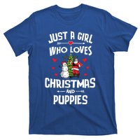 Just A Who Loves Christmas And Puppies Gift Meaningful Gift T-Shirt