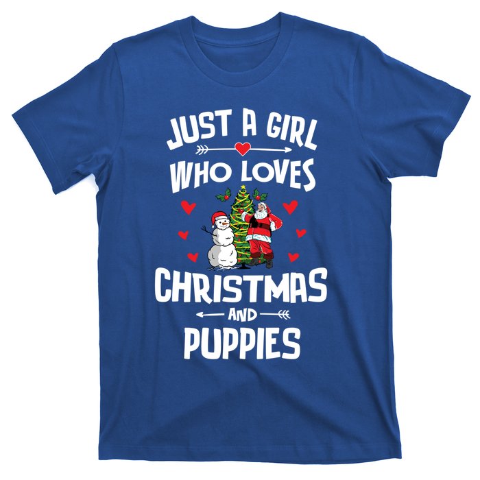 Just A Who Loves Christmas And Puppies Gift Meaningful Gift T-Shirt