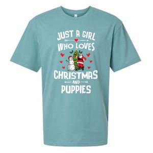 Just A Who Loves Christmas And Puppies Gift Meaningful Gift Sueded Cloud Jersey T-Shirt