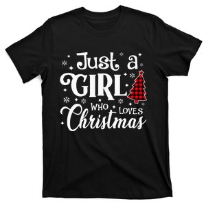 Just A who Loves Christmas Tree Xmas Buffalo Plaid T-Shirt