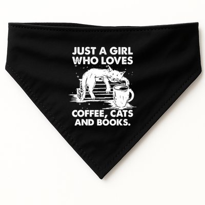 Just A Who Loves Coffee Cats And Books Gift USA-Made Doggie Bandana