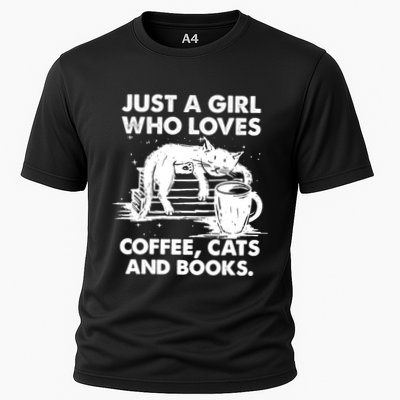 Just A Who Loves Coffee Cats And Books Gift Performance Shirt