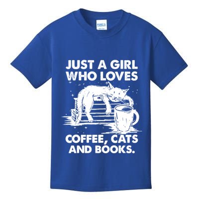 Just A Who Loves Coffee Cats And Books Gift Kids T-Shirt