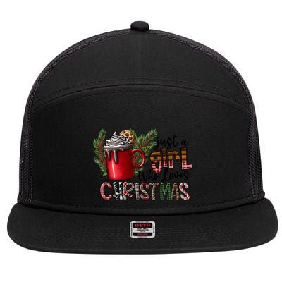 Just A Who Loves Christmas Coffee Cute Gift 7 Panel Mesh Trucker Snapback Hat